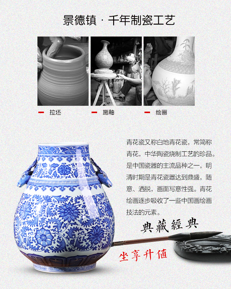 Large f barrel of blue and white porcelain vase archaize porcelain of jingdezhen ceramics son be born home furnishing articles sitting room decoration