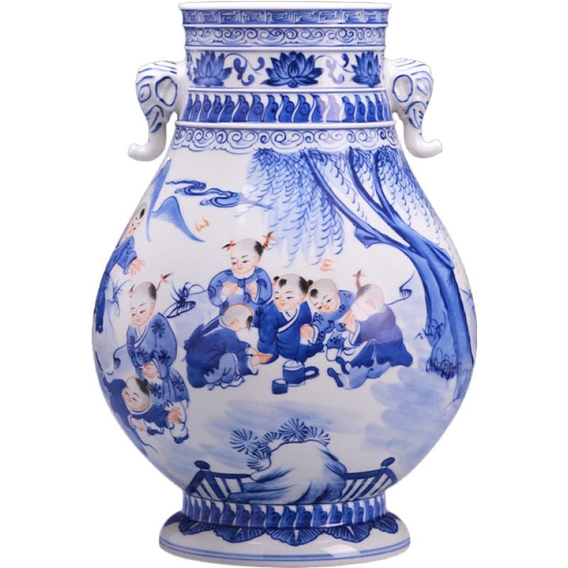 Jingdezhen porcelain big hand blue and white porcelain vases, ceramic flower arranging Chinese style restoring ancient ways furnishing articles sitting room home decoration