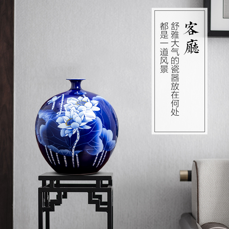 Jingdezhen blue and white porcelain vase hand - made ceramics lotus flower arrangement sitting room adornment of Chinese style household act the role ofing is tasted furnishing articles