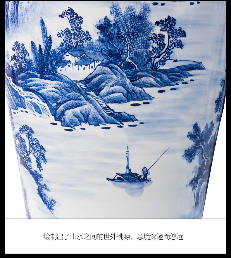 Jingdezhen ceramics vase landing large hand draw claborate - style painting of the blue and white porcelain hotel villa decoration furnishing articles