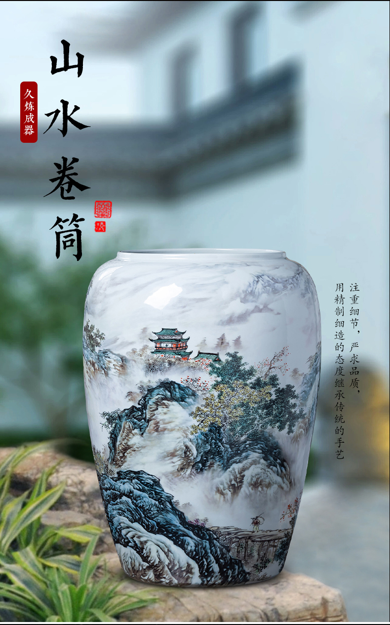 Jingdezhen ceramics painting and calligraphy scrolls cylinder calligraphy and painting to receive tube ground study vase sitting room adornment is placed