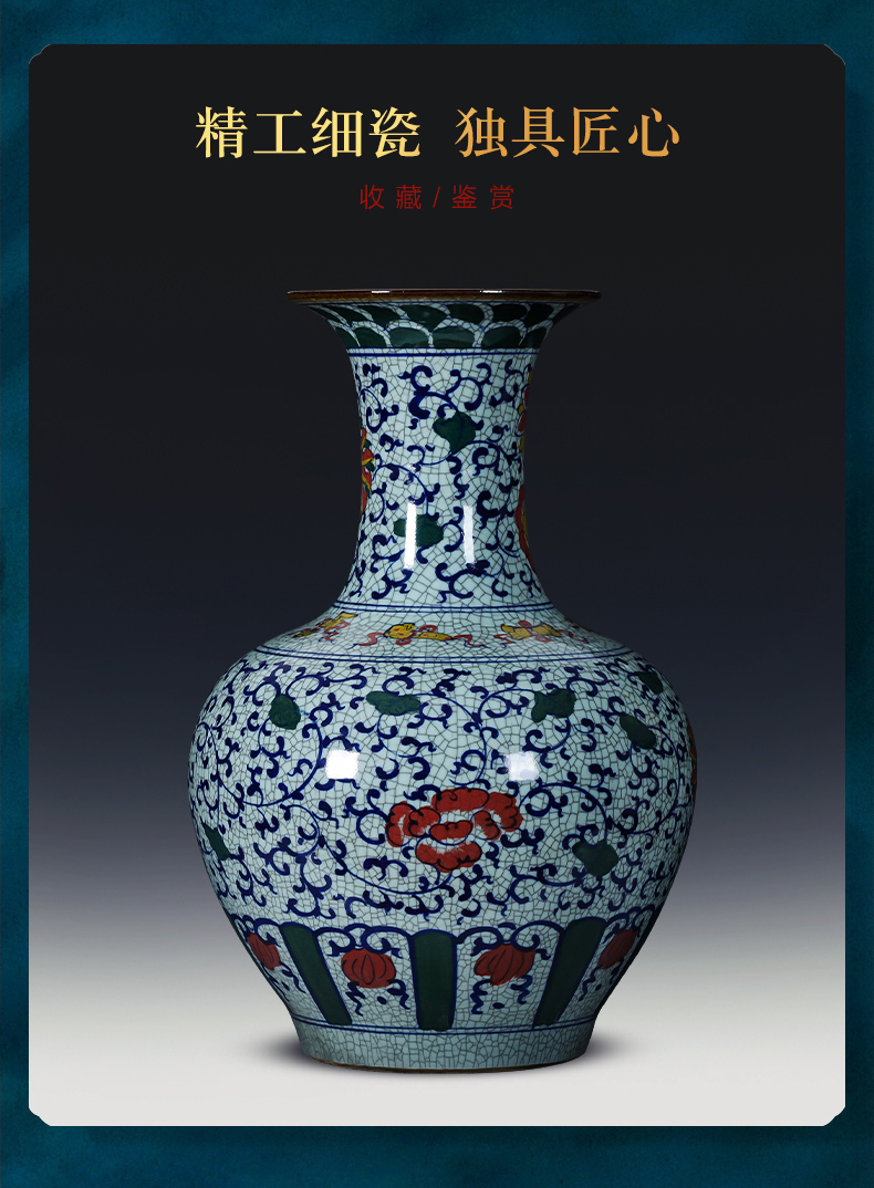 Jingdezhen ceramics large antique hand - made of blue and white porcelain vase furnishing articles of Chinese style living room floor decoration decoration