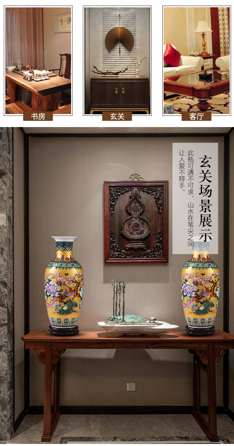 Jingdezhen ceramics colored enamel vase landing large modern Chinese flower arranging sitting room TV cabinet decorative furnishing articles