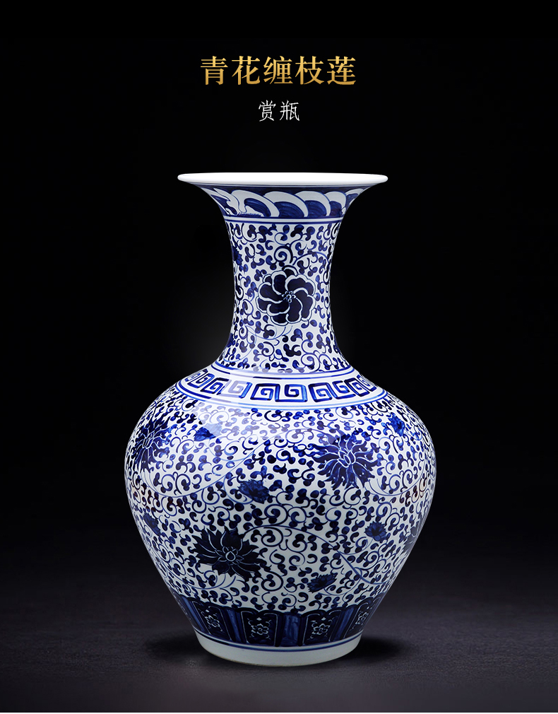 Jingdezhen ceramic vase furnishing articles of Chinese style hand draw archaize of large blue and white porcelain vase large flower decorations