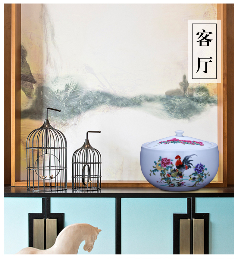 Jingdezhen ceramics furnishing articles storage tank with cover Chinese medicine pot dish of rice, cooking pot caddy fixings barrel 5 jins