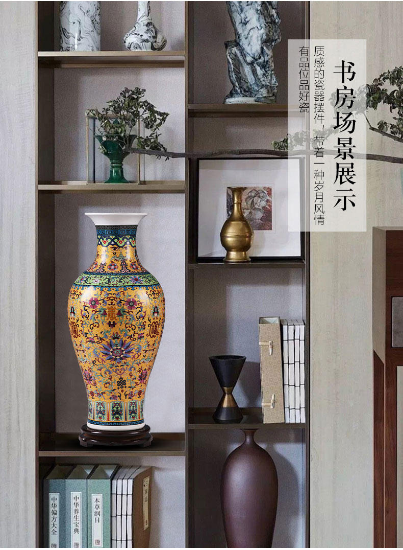 Jingdezhen ceramics colored enamel vase landing large modern Chinese flower arranging sitting room TV cabinet decorative furnishing articles