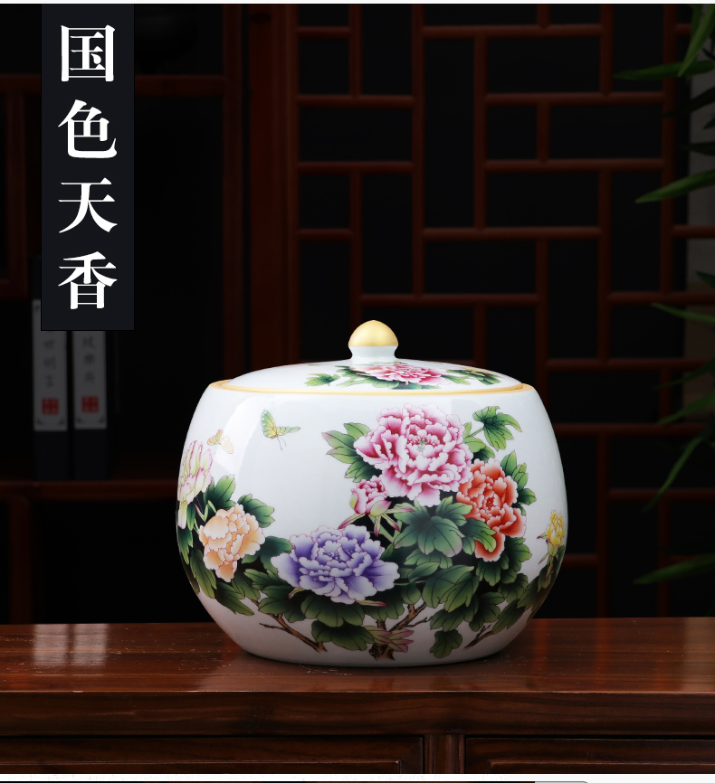 Jingdezhen ceramics caddy fixings size with cover grain storage tank tea cake tin of home furnishing articles