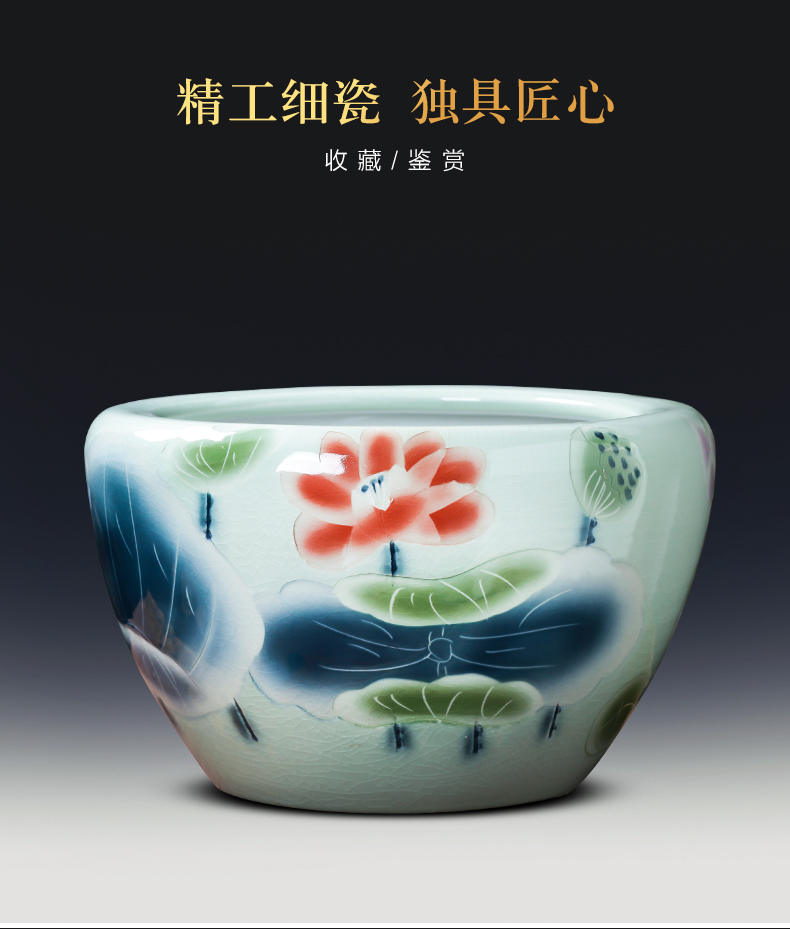 Jingdezhen ceramic aquarium pet gold fish tank water lily basin bowl lotus lotus cylinder cylinder tortoise GangPen sitting room place the flood water