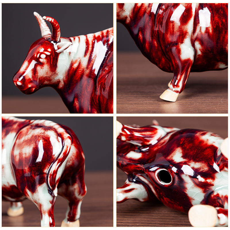 Jun porcelain borneol WuNiu, auspicious figure household act the role ofing is tasted furnishing articles ceramics handicraft sitting room office opening gifts