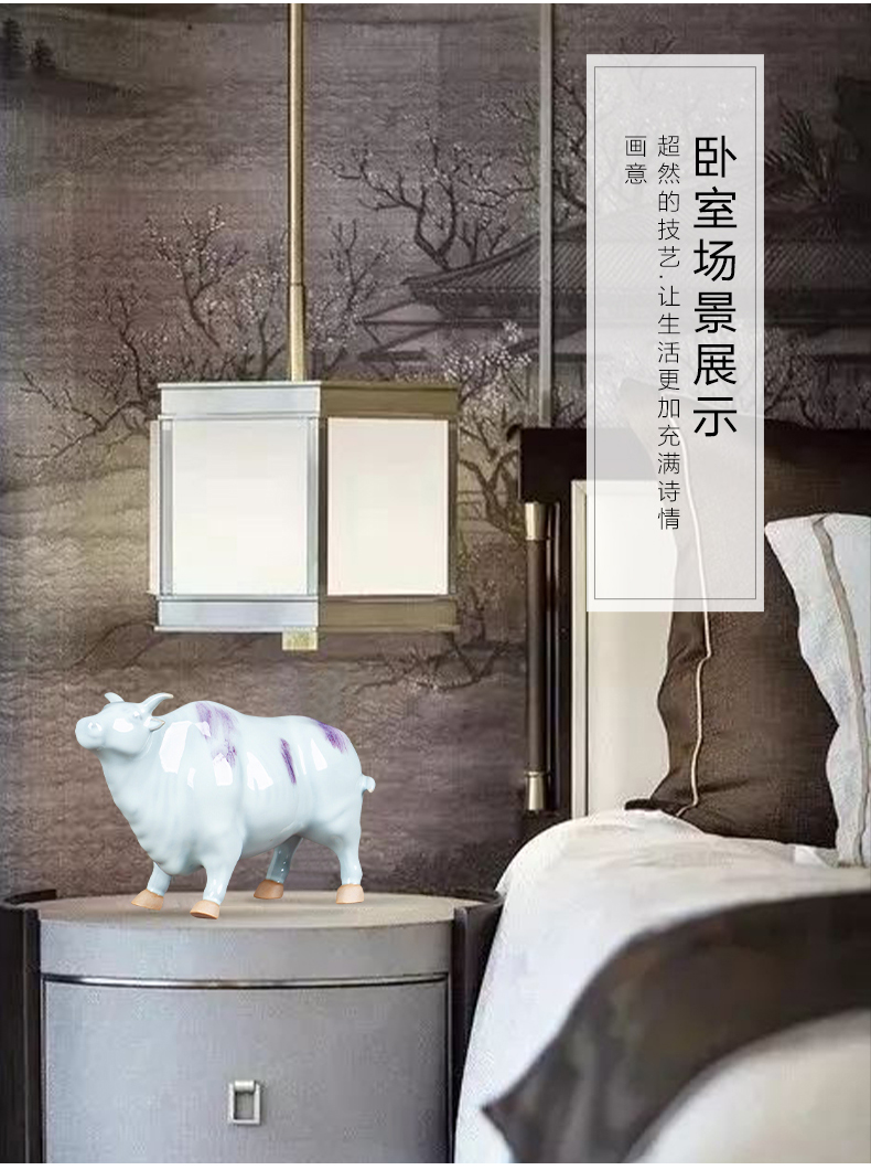 Jun porcelain borneol WuNiu, auspicious figure household act the role ofing is tasted furnishing articles ceramics handicraft sitting room office opening gifts