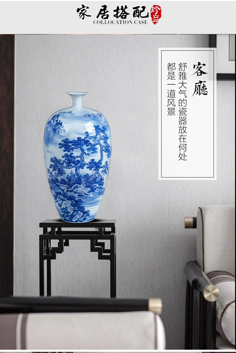 Jingdezhen ceramics hand - made landscape painting bottle of blue and white porcelain vase large living room a study Chinese style decorates the furnishing articles