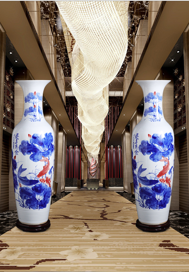 Jingdezhen ceramics hand - made of blue and white porcelain vases, large living room floor furnishing articles to heavy adornment opening gifts