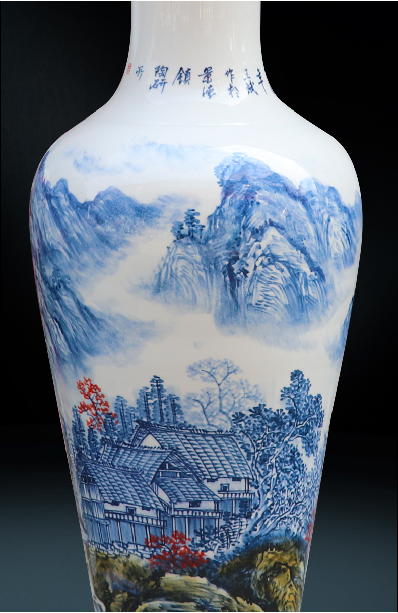 Jingdezhen ceramic vase landing large landscape hand - made porcelain Chinese sitting room place hotel decoration