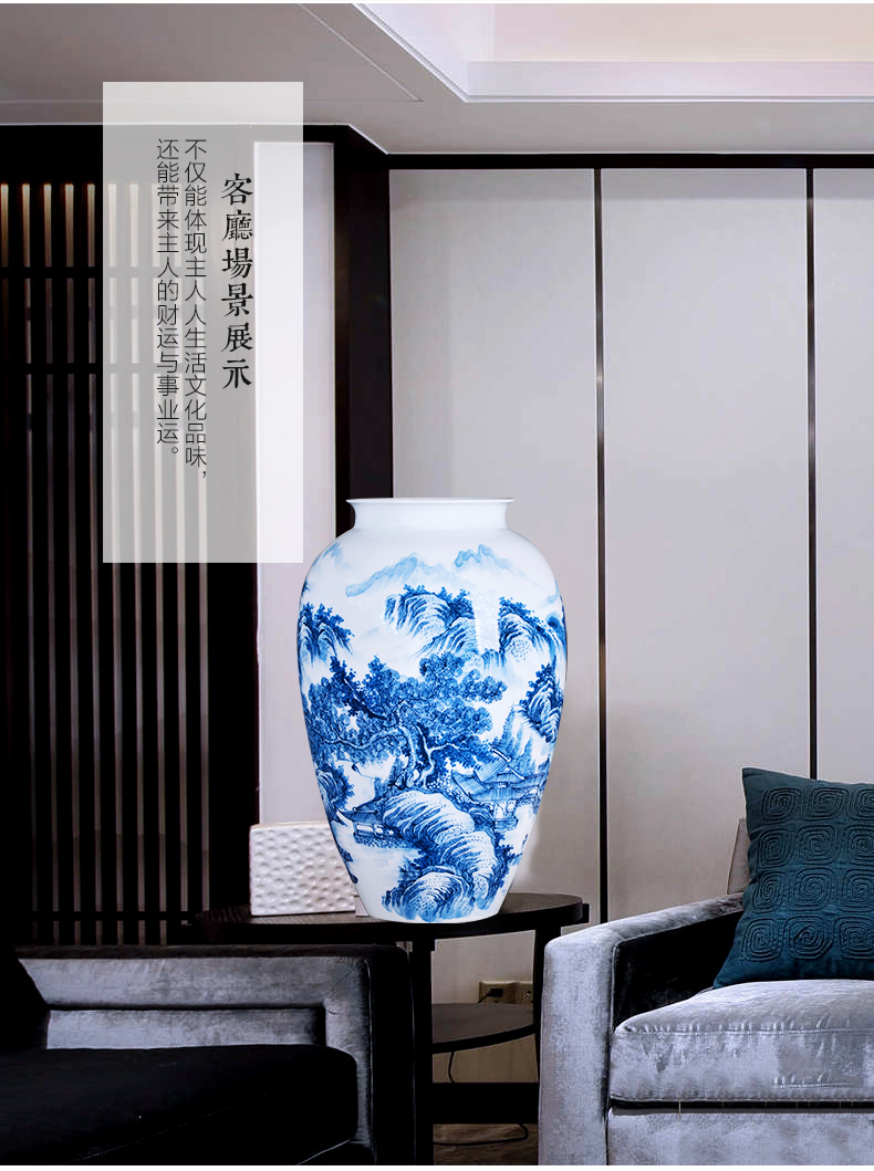 Jingdezhen ceramics hand - made large blue and white porcelain vase flower arranging furnishing articles of Chinese style living room home decoration decoration