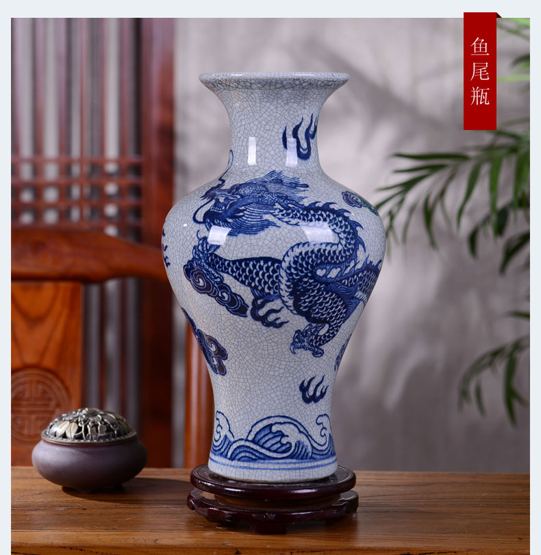 Jingdezhen ceramic vase furnishing articles flower arranging archaize sitting room longteng Chinese style household adornment zen of blue and white porcelain decoration