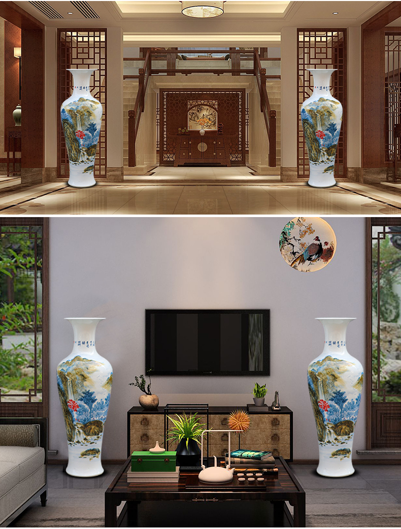 Jingdezhen ceramic vase landed a large porcelain hand - made of new Chinese style living room furnishing articles of blue and white porcelain hotel decoration