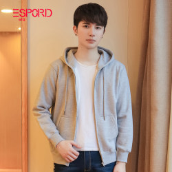 Autumn Sweatshirt Men's Zip-Up Cardigan Loose Sports Jacket Gray Terry Solid Color Cotton Men's Hoodie for Young and Middle-Aged Men