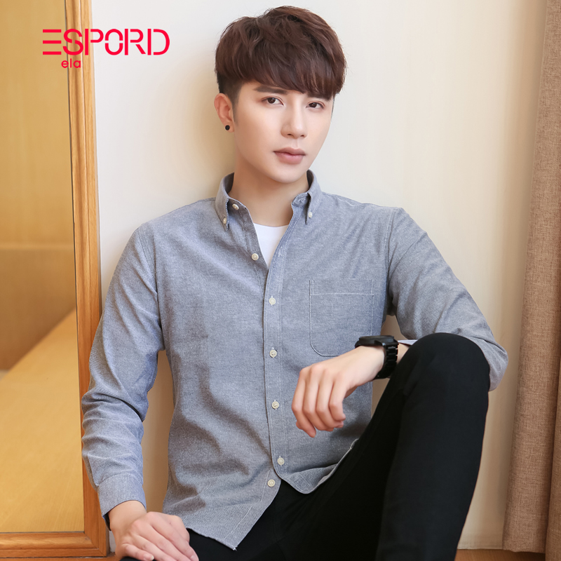 Japanese retro Oxford spinning shirt male long sleeve pure leisure thickness and fresh teen shirt spring clothing