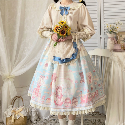 taobao agent [DEAR DOLLS] Xiong Zhi Lolita Kazaka Kaqiu Sa's baby printed SK half skirt+baby collar shirt