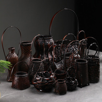 Handmade bamboo flower arrangement living room entrance coffee table flower arrangement Zen Japanese tea art flower arrangement basket bamboo ornaments