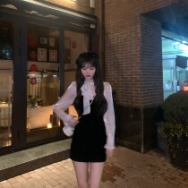 Home Spicy spicy halo lala fame Virgin Stars Early Fall Butterfly Knot Shirt Splicing Velvet Dress