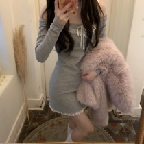 Home Spicy Hot Halo Lala Milk Grey Hufu Autumn Winter Inner Hitch Bottom Grey Autumn Winter Thickening of Thickened Body Dress