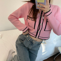 halo lala strawberry milkshake small fragrance pink short top sweater small jacket 2021 spring and autumn