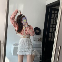 halo lala gives you a little safflower spring and autumn pink floral short umbilical top knitted cardigan woman