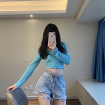 halo lala hotsummer light blue ripped denim shorts summer 2021 short pants