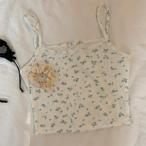 halo lala Blue wind bell lace pure desire careful machine design short top wild floral suspenders