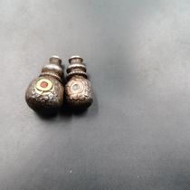 Tibetan culture play Buddha beads rosary accessories three-way Buddha head integrated handmade cold iron embedded in red copper brass red and green glass