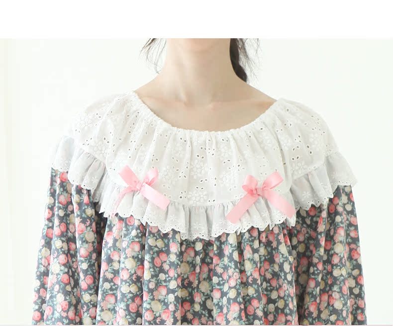 Áo dài phiên bản Hàn Quốc của váy ngủ nữ mùa hè đưa đón bằng vải cotton bảy điểm tay áo cô gái dễ thương váy ren dịch vụ nhà tươi váy đầm mùa đông