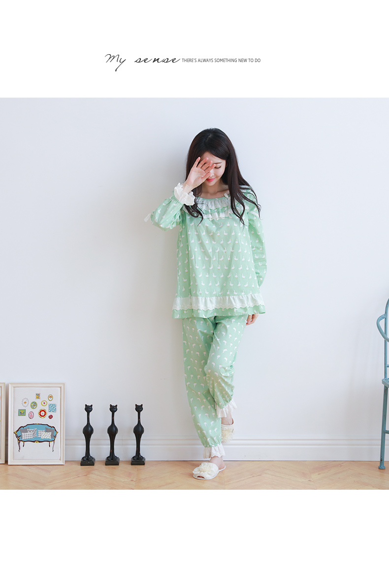 Phiên bản tiếng Hàn của bộ đồ ngủ mới dành cho nữ của bộ đồ ngủ cotton dài tay đồ bộ đẹp