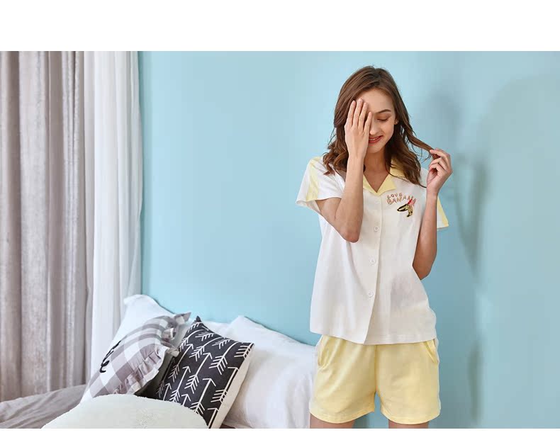 Bộ đồ ngủ nữ mùa hè tay ngắn có thể mặc được kiểu đồ bộ vải thun bông