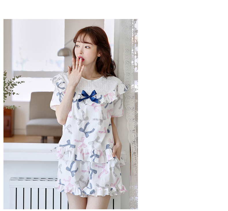 Phiên bản Hàn Quốc của bộ đồ ngủ cotton dành cho nữ mùa hè ngắn tay ngắn phù hợp với sinh viên tươi công chúa ngọt ngào công chúa ngắn tay phục vụ tại nhà - Giống cái do ngu