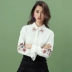 Fan Si Lan En Áo sơ mi trắng voan nữ dài tay mùa xuân nữ 2018 Mới áo ruffle thêu đáy áo công sở đẹp Mùa xuân