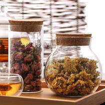 Tea jar glass small sealed can moisture-proof Chinese bottle mini puer large storage creative Cork transparent