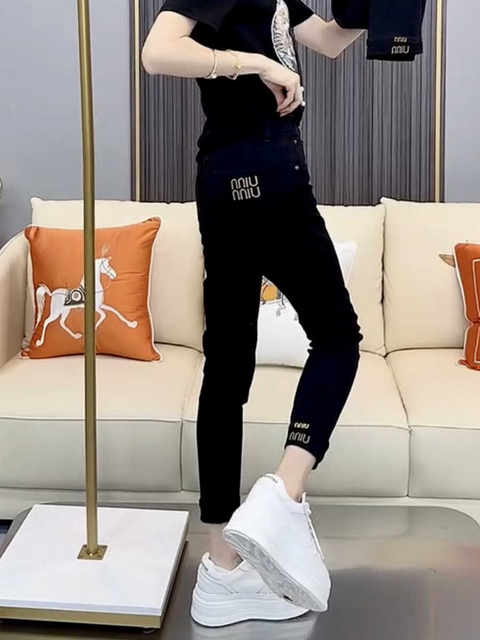 Plus Size Women's Retro High-Waisted Skinny Jeans, New Autumn Style, Plus Size Stretchy Tight Pencil Cropped Pants