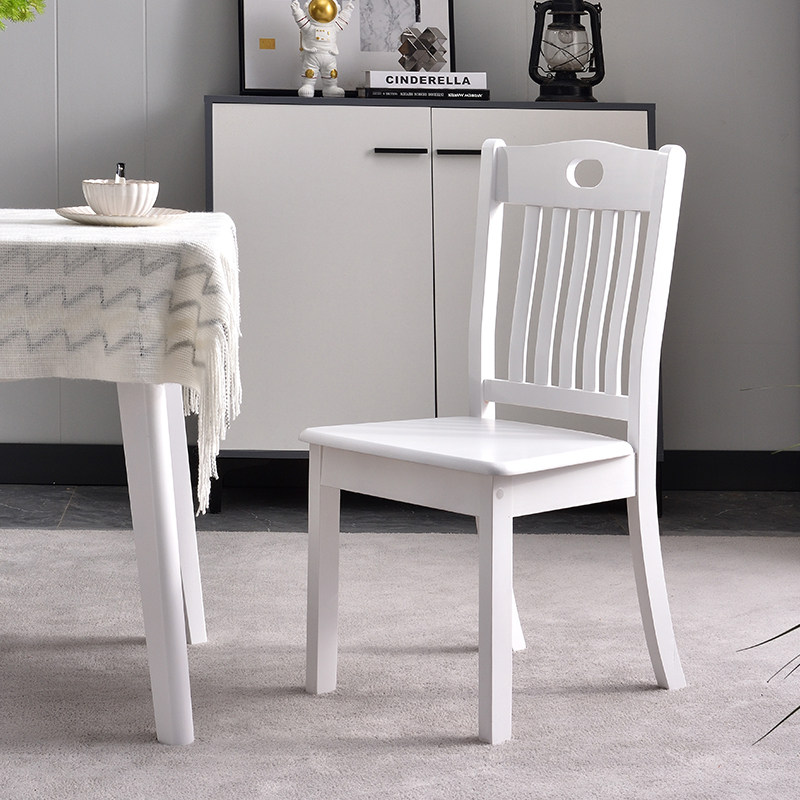 White solid wood dining chair restaurant back chair simple modern Chinese wooden stool home black dining chair solid wood chair