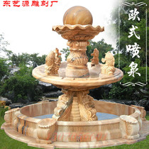 Stone sculpture fountain natural stone feng shui ball sculpture outdoor courtyard fish pond European water bowl decoration flowing water ornaments