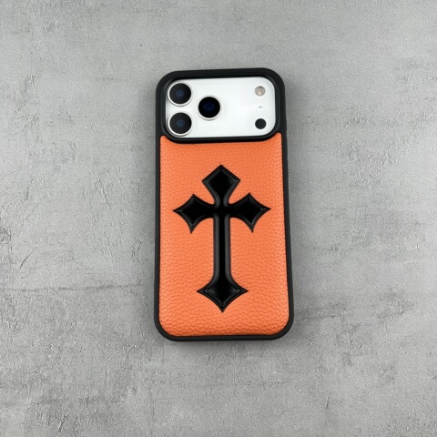 Black Embossed Cross Leather iPhone Case