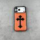Black Embossed Cross Leather Phone Case for iPhone 17, 16, 15, 14 and 13