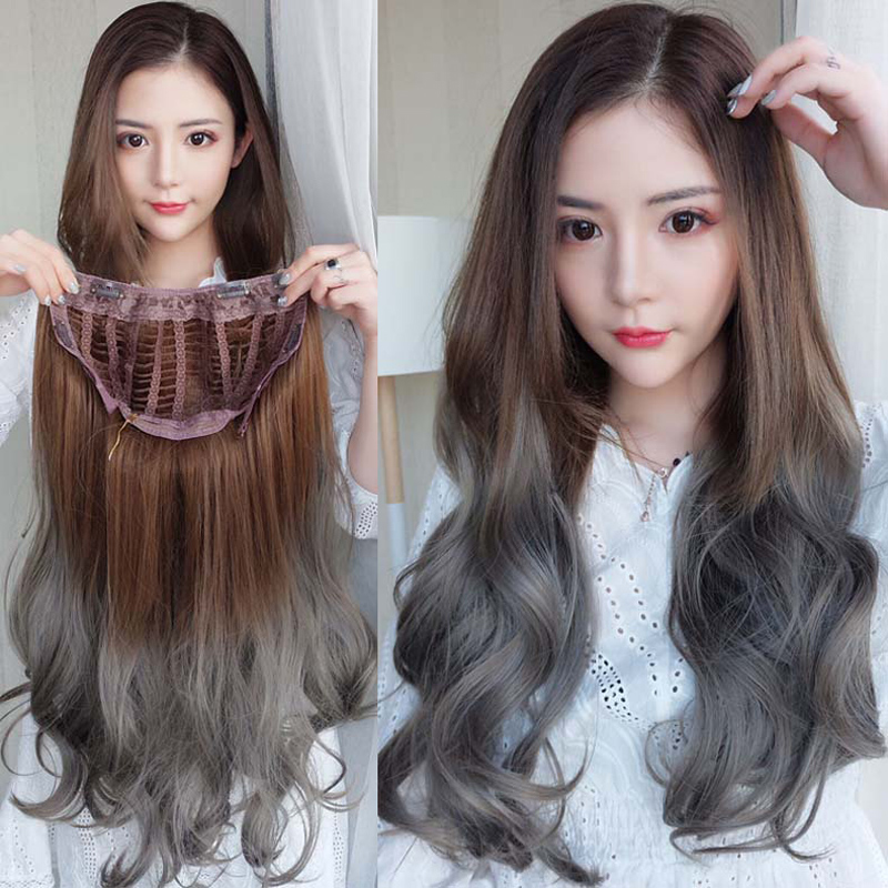 Wig female hair natural fluffy long curly hair U-shaped half-head cover gradient seamless Net Red fashion hair sleeve hair clip