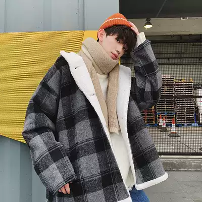 Zijun men's winter cashmere lamb wool cotton coat men's trend teenagers cotton padded jacket hooded jacket