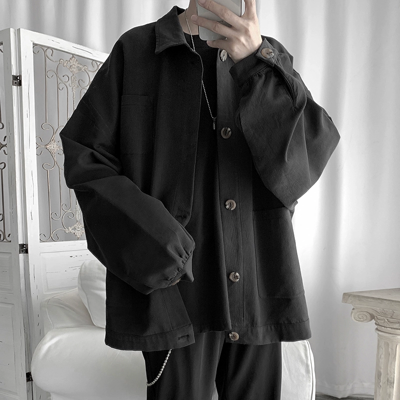 Zijun nam mùa xuân và mùa thu màu đen tối ve áo khoác giản dị hợp thời trang nam đơn giản màu rắn lỏng áo khoác dụng cụ bf hàng đầu - Cao bồi