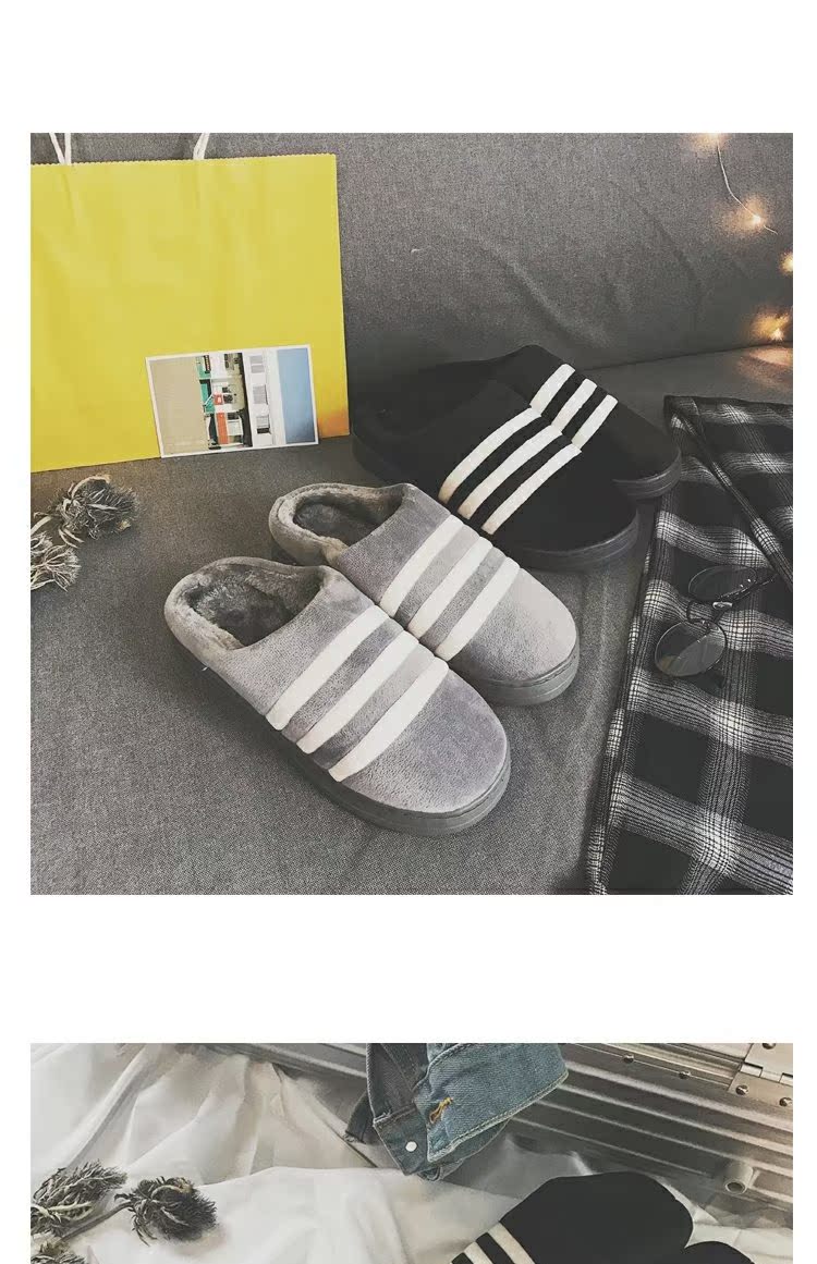 Zijun mùa đông phiên bản mới của Hàn Quốc theo xu hướng nhà đôi dép cotton nam port gió dày đáy cộng với giày nhung nam nữ ấm áp giày sandal nam