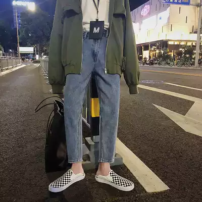 Gangfeng Spring and Autumn New Joker Straight Washing Jeans Handsome chic retro Harajuku bf Wind Denim Long Pants