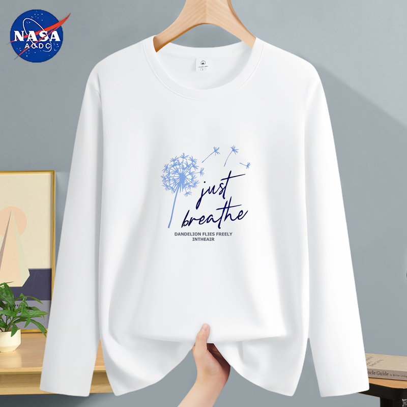 Nasa Co-Branded Pure Cotton Long-Sleeved T-Shirt for Boys, New Autumn Style, Loose Fit for Teenagers and Students, Spring and Autumn Inner Layer Base Shirt t