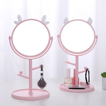 Portable Mesh Red Makeup Mirror Female Dormitory Desktop Desktop Beauty Cosmetic Mirror Incorporated Cute Dresser Stand