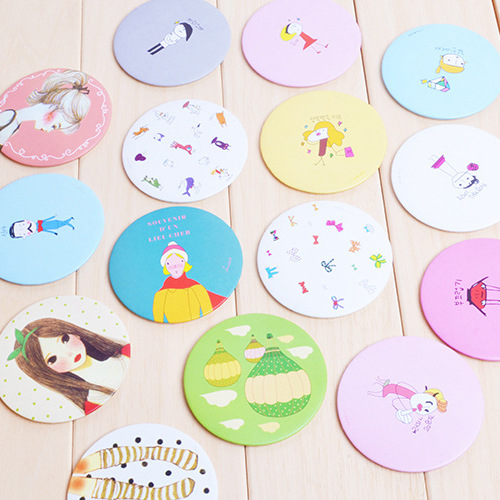 Korean cartoon portable portable with tinplate small mirror Cute mini round creative gift makeup mirror